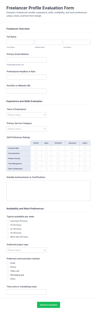Freelancer Profile Evaluation Form Template