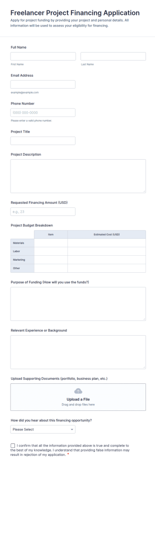 Freelancer Project Financing Application Form Template