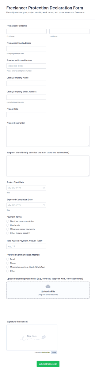 Freelancer Protection Declaration Form Template