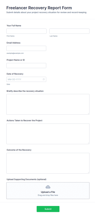 Freelancer Recovery Report Form Template