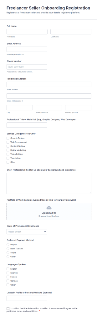 Freelancer Seller Onboarding Registration Form Template