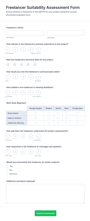 Freelancer Suitability Assessment Form Template