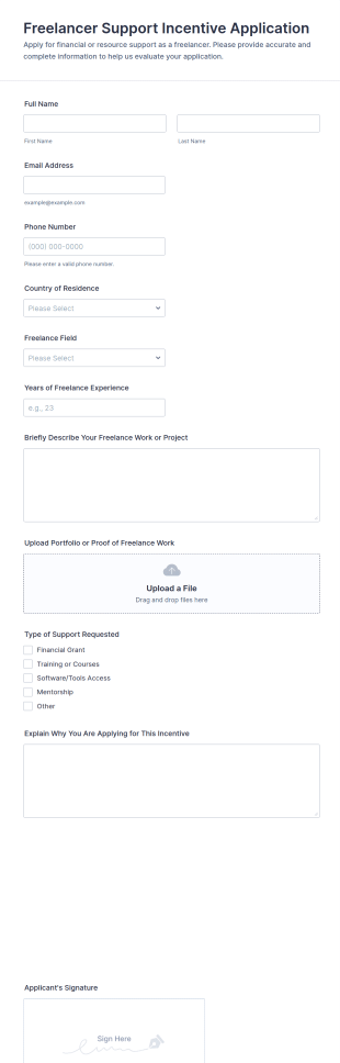 Freelancer Support Incentive Application Form Template