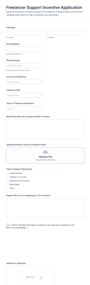 Freelancer Support Incentive Application Form Template