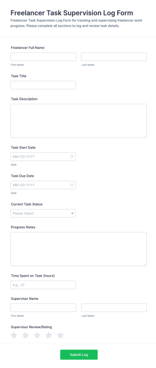 Freelancer Task Supervision Log Form Template
