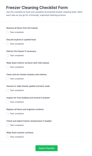 Freezer Cleaning Checklist Form Template