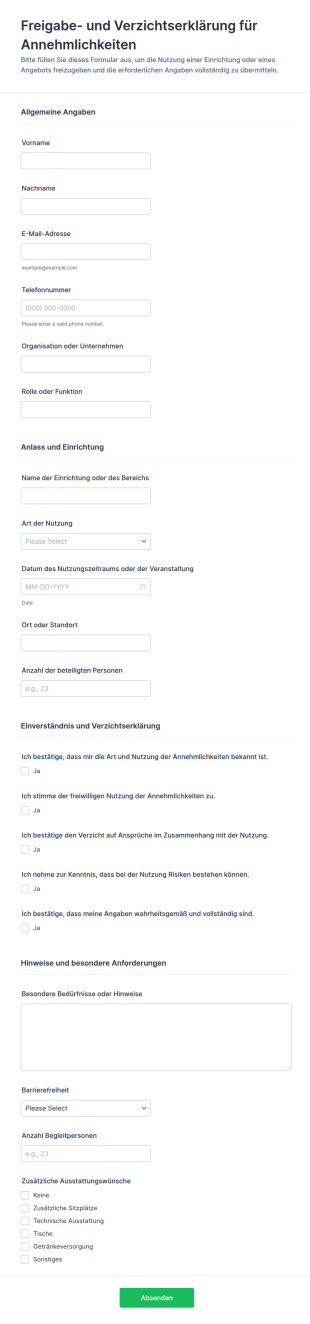 Freigabe Und Nutzungsformular Für Annehmlichkeiten