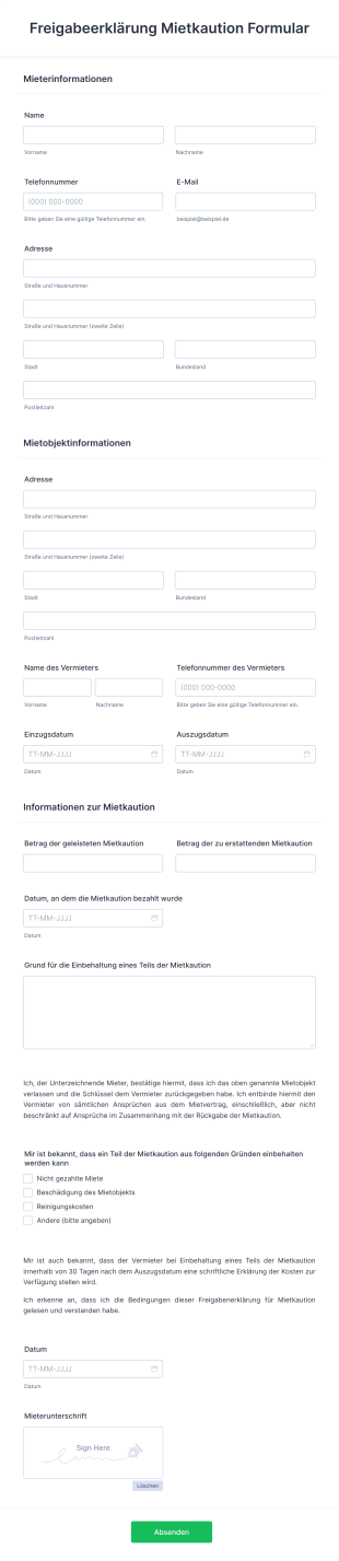 Freigabeerklärung Mietkaution Formular Form Template