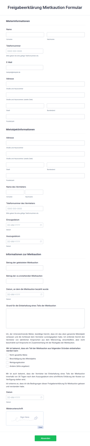 Freigabeerklärung Mietkaution Formular
