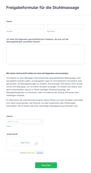 Freigabeformular Für Die Stuhlmassage