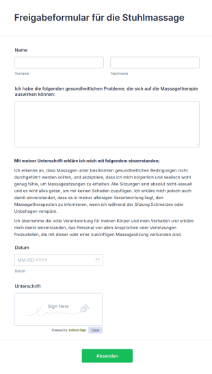 Freigabeformular Für Die Stuhlmassage