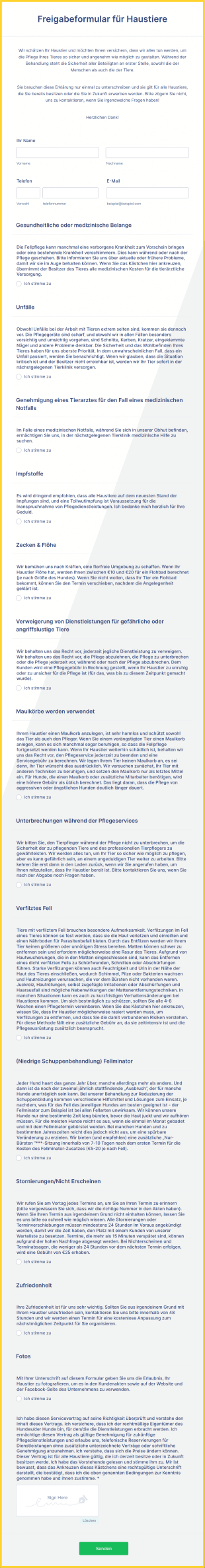 Freigabeformular Für Haustiere