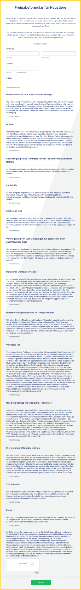 Freigabeformular Für Haustiere