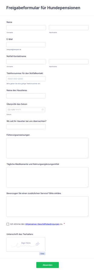 Freigabeformular Für Hundepensionen