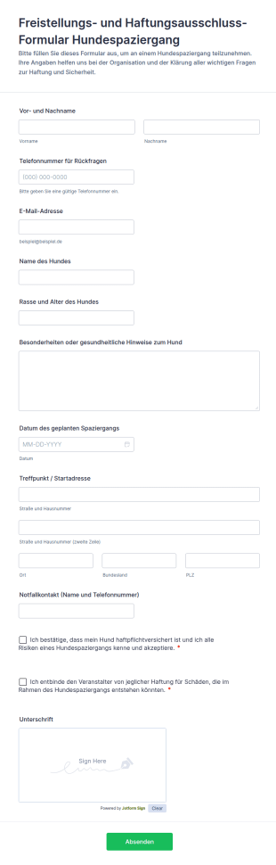 Freigabeformular Für Hundespaziergänge