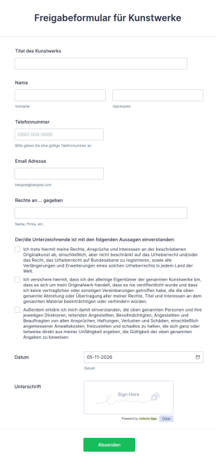 Freigabeformular Für Kunstwerke