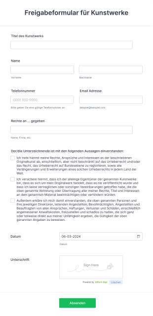 Freigabeformular Für Kunstwerke