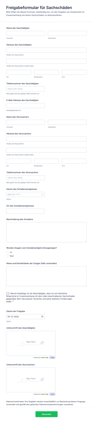 Freigabeformular Für Sachschäden