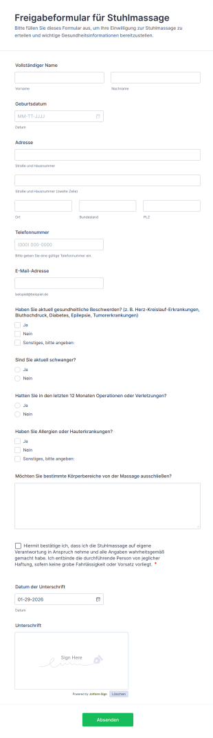 Freigabeformular Für Stuhlmassage