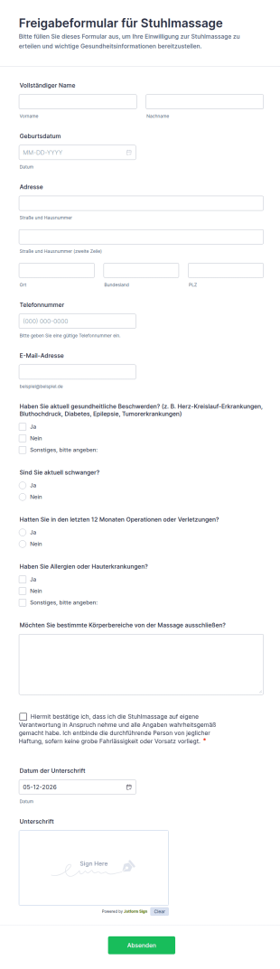 Freigabeformular Für Stuhlmassage