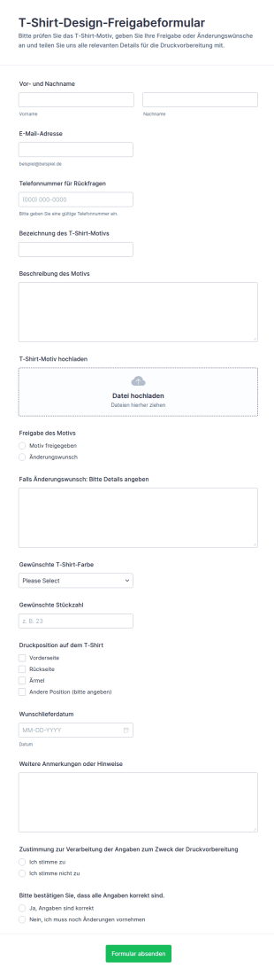 Freigabeformular Für T Shirt Designs