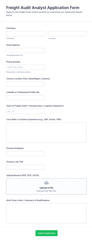 Freight Audit Analyst Application Form Template