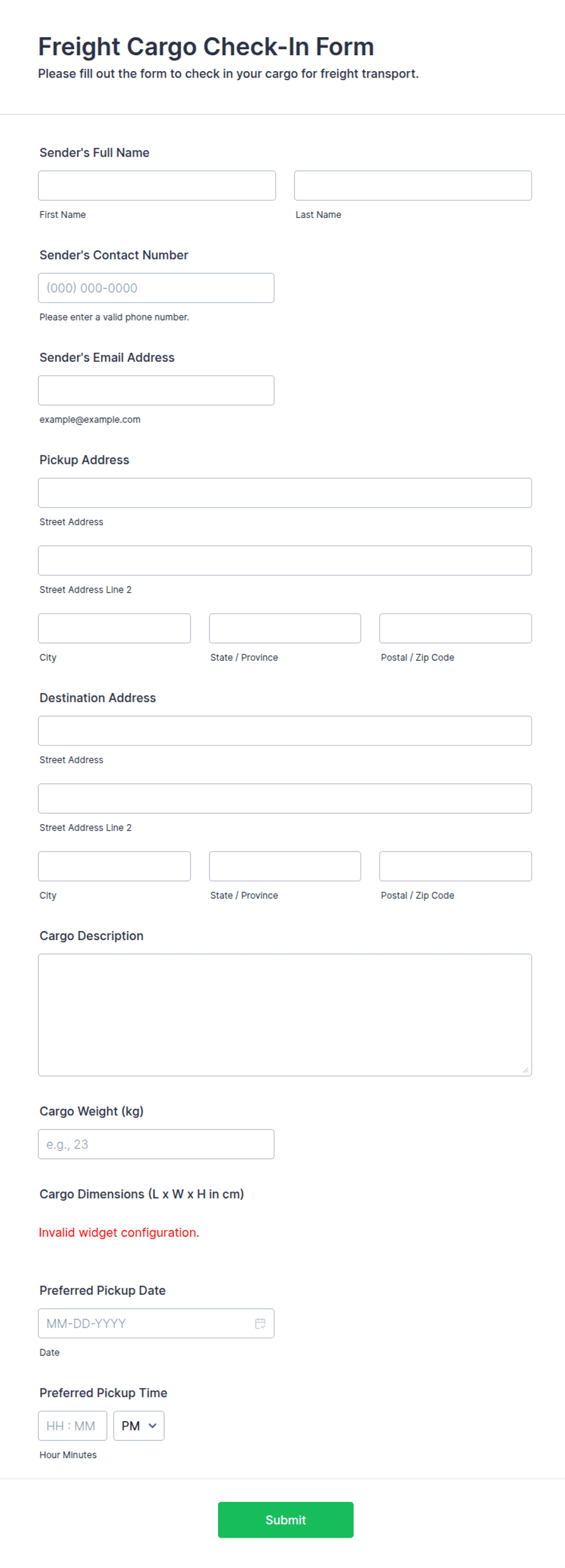 Freight Cargo Check-In Form Template | Jotform