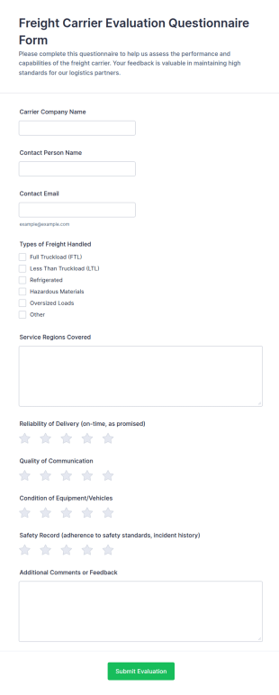 Freight Carrier Evaluation Questionnaire Form Template