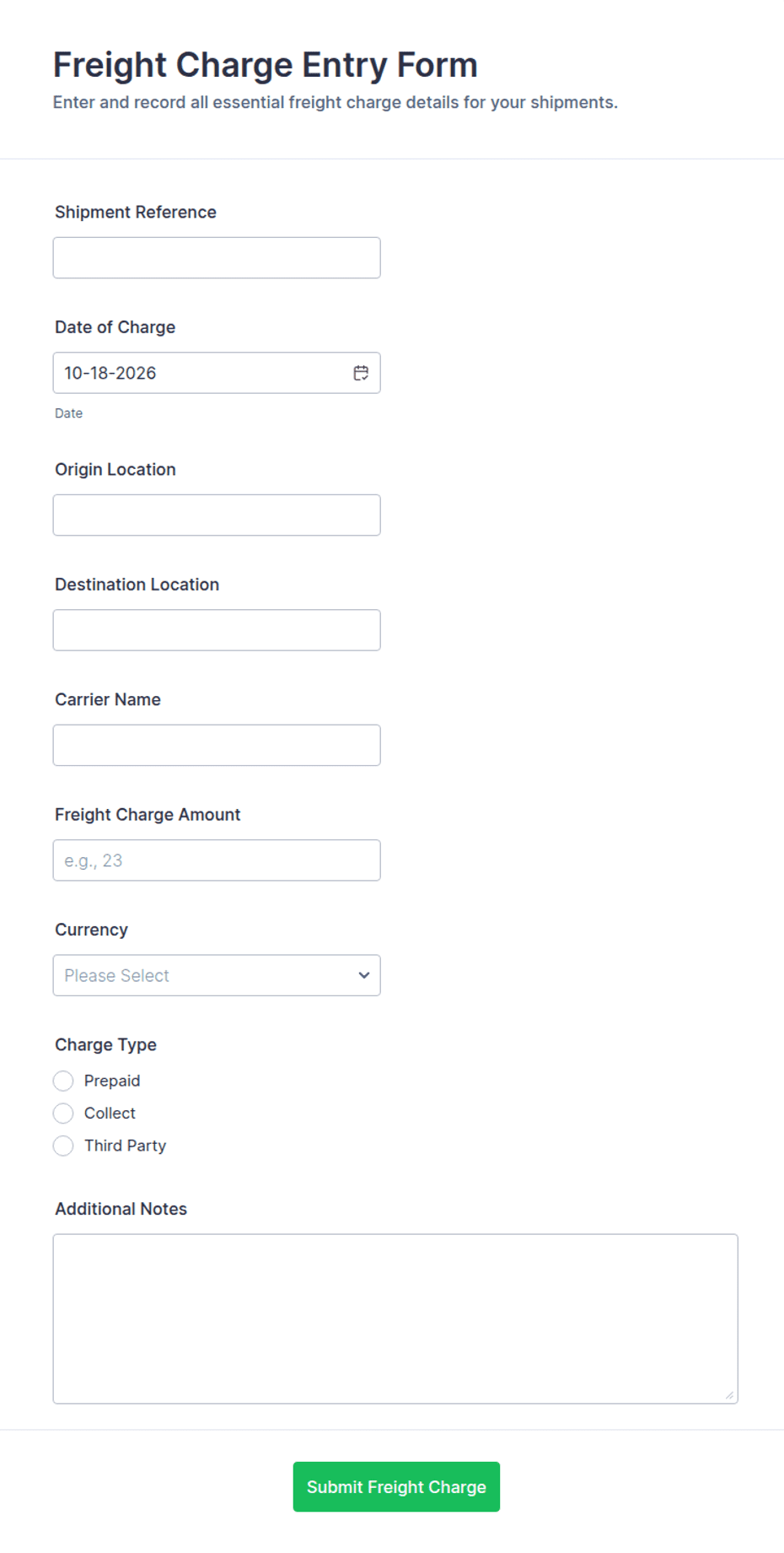 Freight Charge Entry Form Template | Jotform