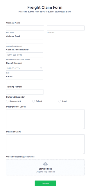 Freight Claim Form Template