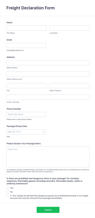 Freight Declaration Form Template