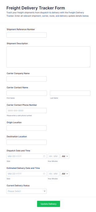 Freight Delivery Tracker Form Template