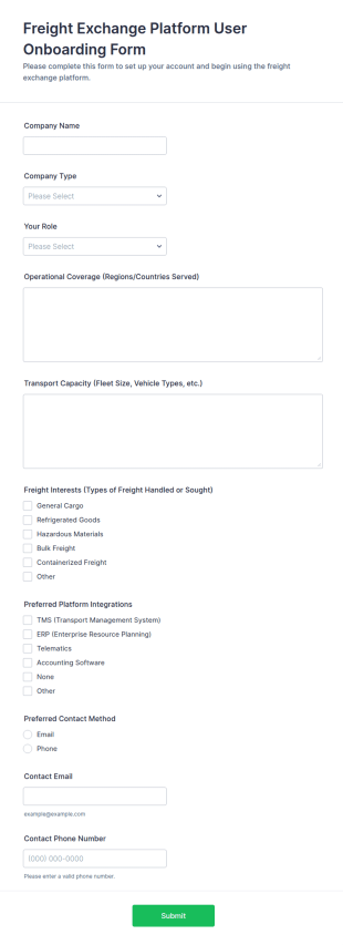 Freight Exchange Platform User Onboarding Form Template