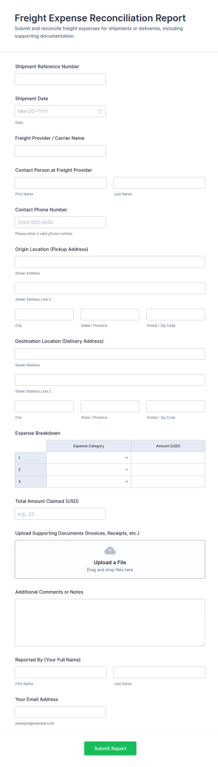 Freight Expense Reconciliation Report Form Template