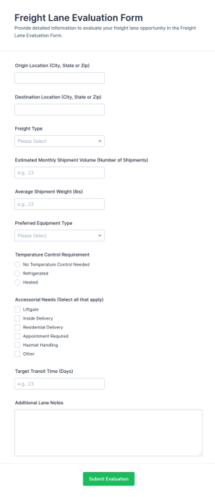 Freight Lane Evaluation Form Template