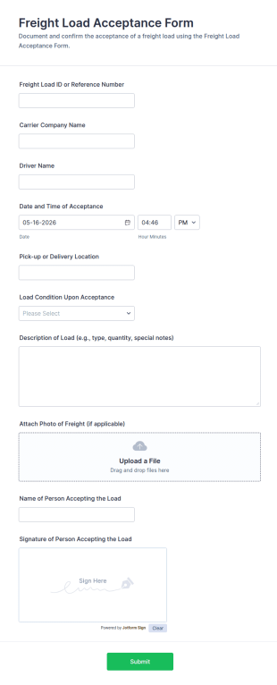 Freight Load Acceptance Form Template