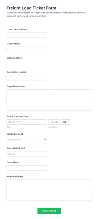 Freight Load Ticket Form Template