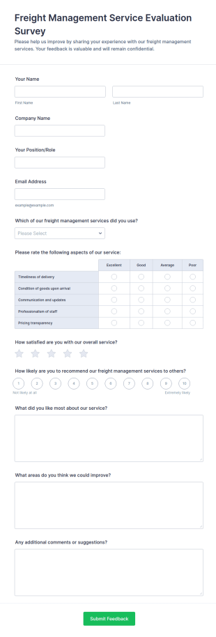 Freight Management Service Evaluation Survey Form Template