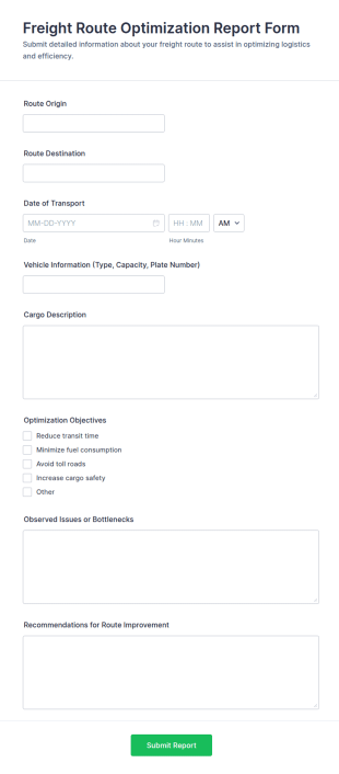 Freight Route Optimization Report Form Template
