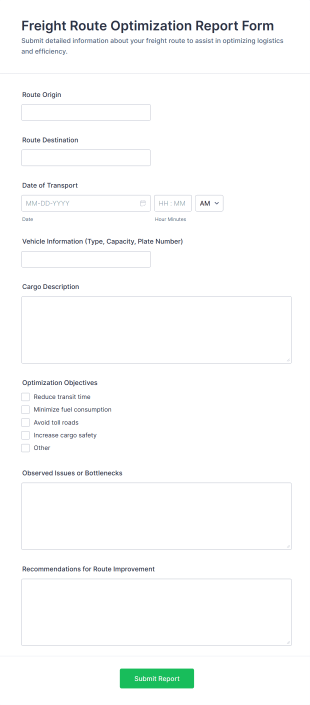 Freight Route Optimization Report Form Template