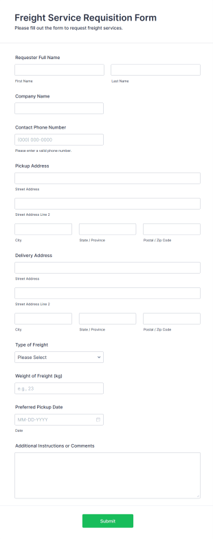 Freight Service Requisition Form Form Template