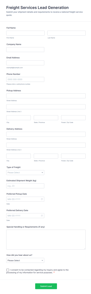 Freight Services Lead Generation Form Template