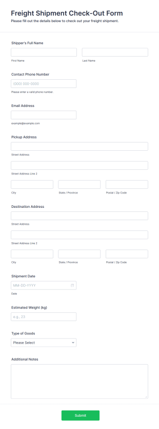 Freight Shipment Check Out Form Template