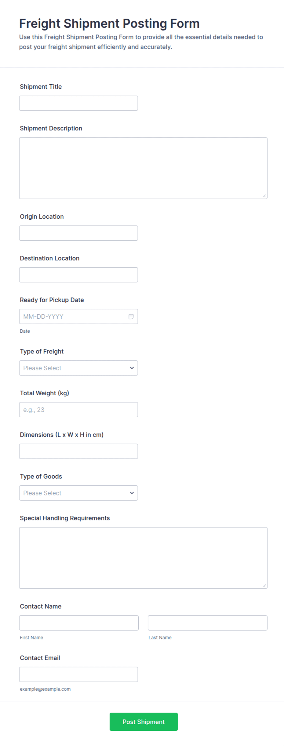Freight Shipment Posting Form Template | Jotform