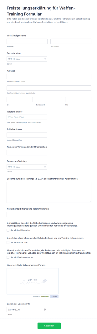 Freistellungserklärung Für Waffen Training Formular