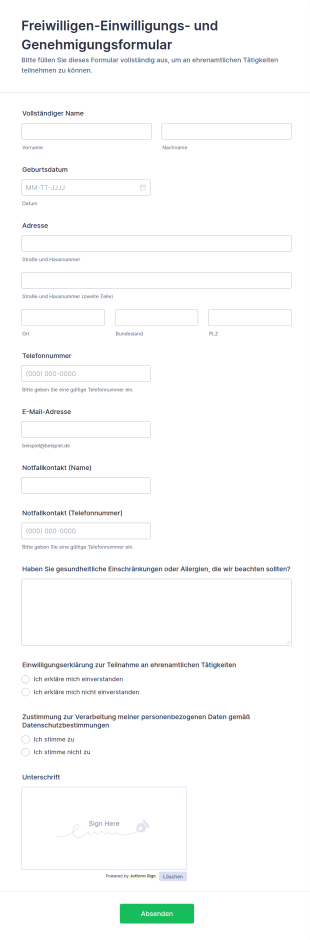 Freiwilligen Einwilligungs Und Genehmigungsformular