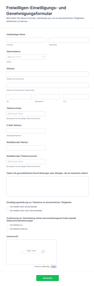 Freiwilligen Einwilligungs Und Genehmigungsformular