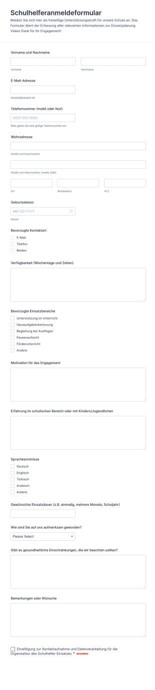 Freiwilligenanmeldung Für Die Schule
