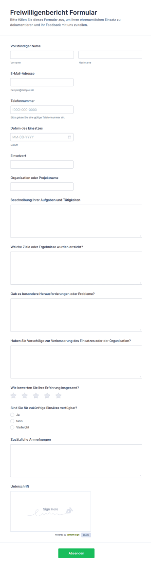 Freiwilligenbericht Formular