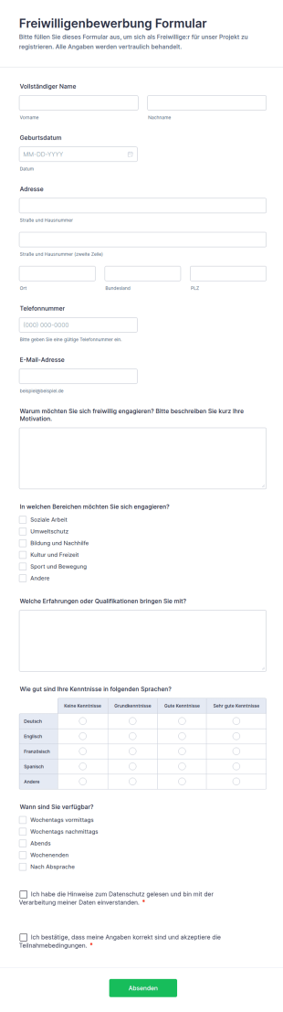 Freiwilligenbewerbung Formular